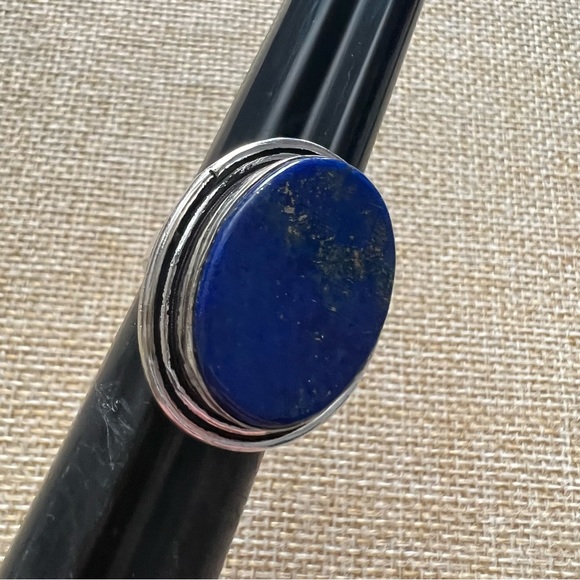 New Lapis Lazuli Stone Crystal Silver Overlay Ring Size 5.75 - Picture 2 of 4